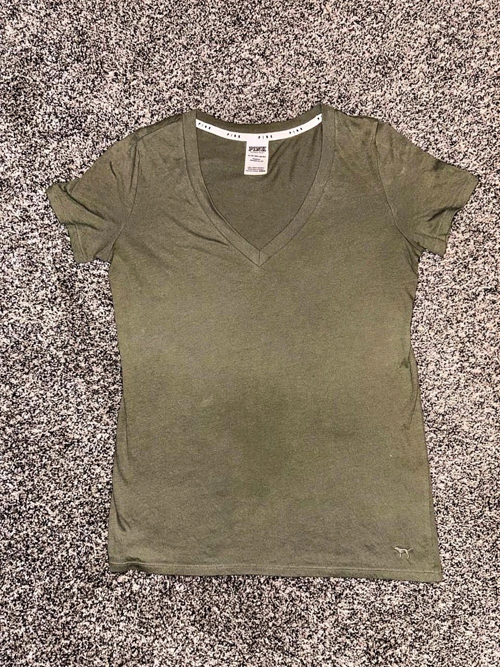 Y2K Victoria's Secret PINK green v neck tee with embroidered design